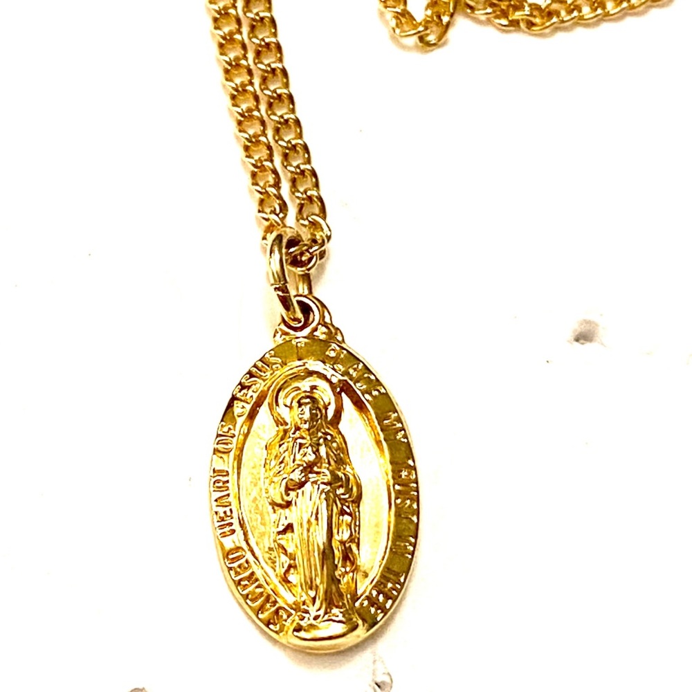 Catholic Saint Medal Necklace Gold Vintage